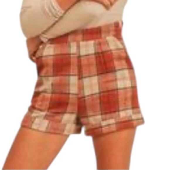 SAGE The Label Wool Plaid Cuffed Short Shorts, Academic, Taylor Swift Style, XS - Picture 2 of 10